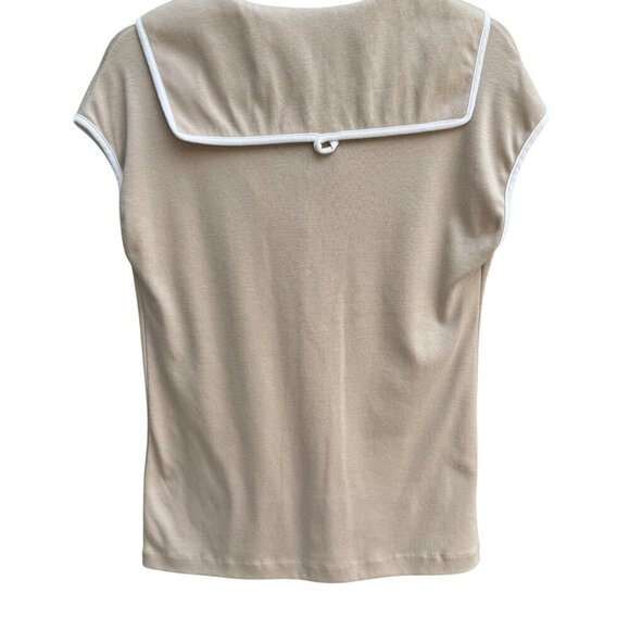 Catalina Vintage 60s 70s Womens Tan Sailor Collar Sleeveless Nautical Shirt L - Picture 6 of 7